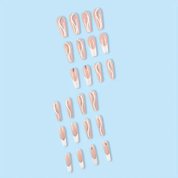 24pcs White French Tip Fake Nails, Glitter Swirl Press On Nails - Picture 2 of 6